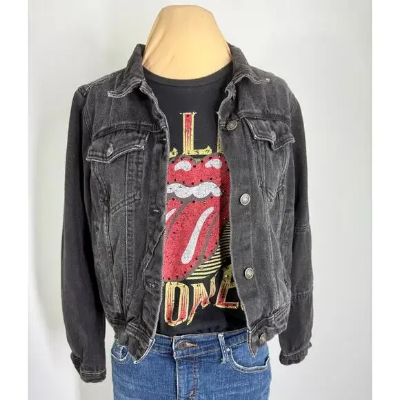 Vintage Free People black denim jacket , size M - Picture 1 of 10
